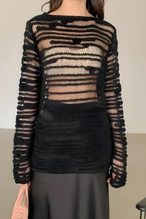 Style Core Aesthetics, New Style Trends - Sheer Loose Knitted Sweater