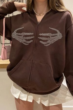 Style Core Aesthetics, New Style Trends - Skeleton Hands Rhinestone Hoodie