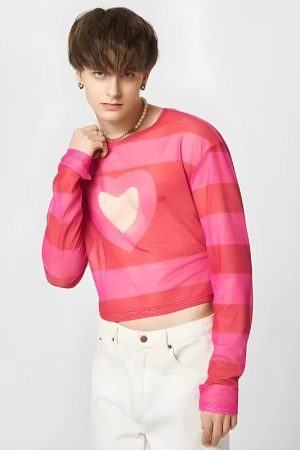 Style Core Aesthetics, New Style Trends - Soft Boy Heart Cut Out Crop Top