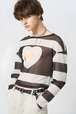 Style Core Aesthetics, New Style Trends - Soft Boy Heart Cut Out Crop Top