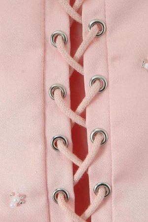 Style Core Aesthetics, New Style Trends - Soft Girl Embroidered Beaded Corset Top
