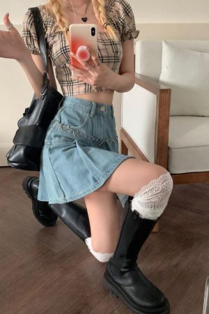 Style Core Aesthetics, New Style Trends - Soft Girl Pleated Denim Mini Skirt