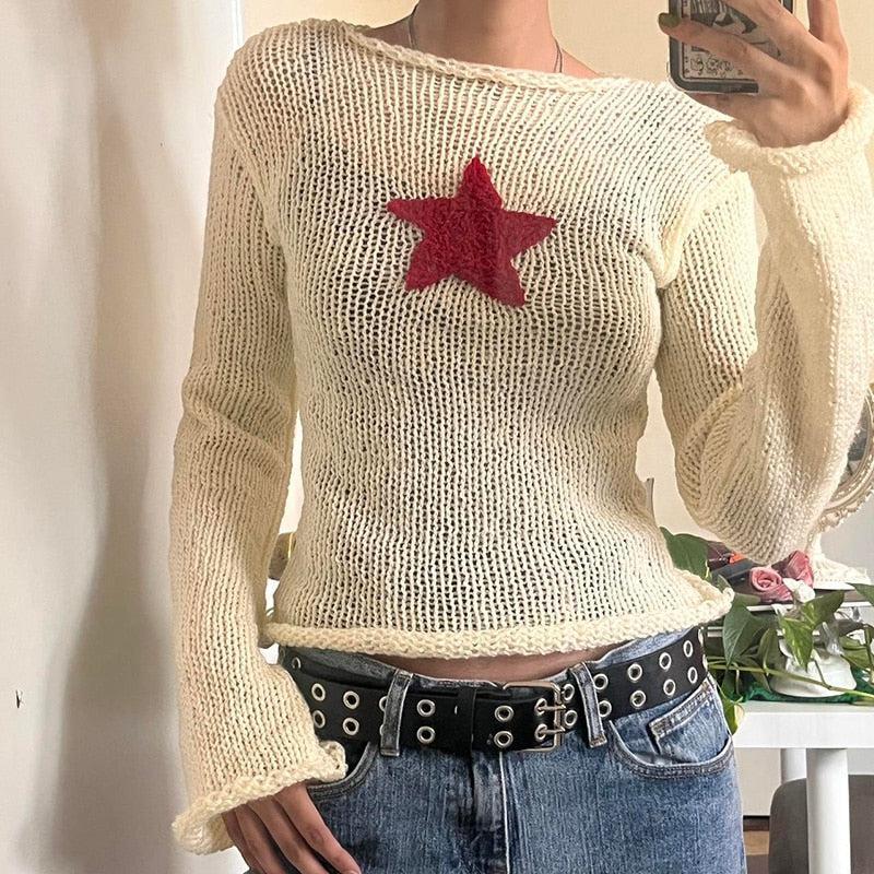 Style Core Aesthetics, New Style Trends - Star Embroidery Knitted Top