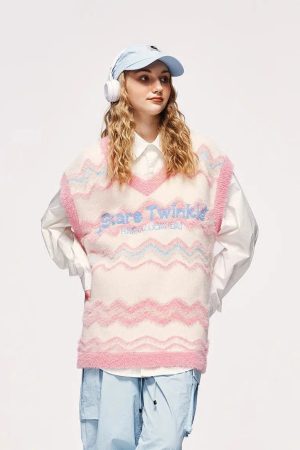 Style Core Aesthetics, New Style Trends - Stars Twinkle Fluffy Sweater Vest