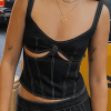 Style Core Aesthetics, New Style Trends - Stitched Detail Cutout Denim Cropped Tank Top