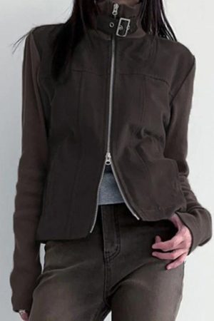 Style Core Aesthetics, New Style Trends - Street Metal Buckle High Neck Splice Cargo Jacket