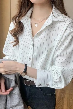 Style Core Aesthetics, New Style Trends - Striped Classic Long Sleeve Shirt