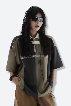 Style Core Aesthetics, New Style Trends - Striped Half Zip-Up Jersey Top