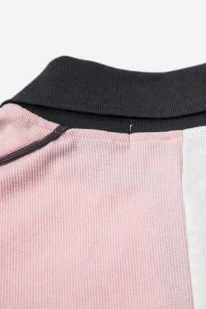 Style Core Aesthetics, New Style Trends - Striped Half Zip-Up Jersey Top