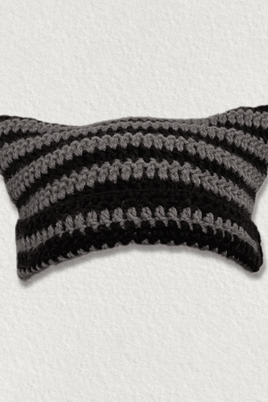 Style Core Aesthetics, New Style Trends - Striped Knit Hat with Handmade Horn Accent