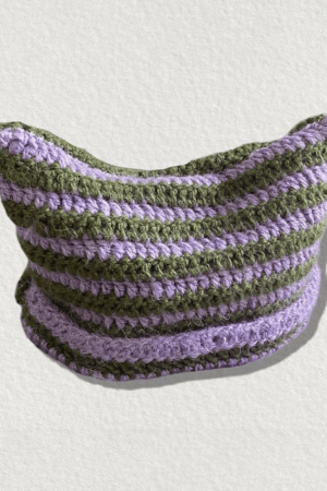 Style Core Aesthetics, New Style Trends - Striped Knit Hat with Handmade Horn Accent