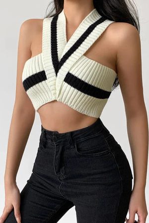 Style Core Aesthetics, New Style Trends - Striped Knitted Crop Top