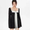 Style Core Aesthetics, New Style Trends - Striped Lace Strap Bow Mini Dress