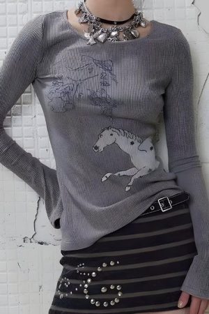 Style Core Aesthetics, New Style Trends - Top Côtelé Y2K Grunge Cheval Blanc
