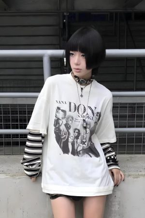 Style Core Aesthetics, New Style Trends - Top Superposé Y2K Grunge Don't Smoke