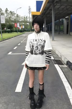 Style Core Aesthetics, New Style Trends - Top Superposé Y2K Grunge Don't Smoke