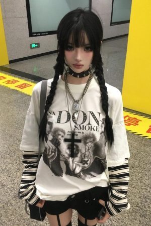 Style Core Aesthetics, New Style Trends - Top Superposé Y2K Grunge Don't Smoke