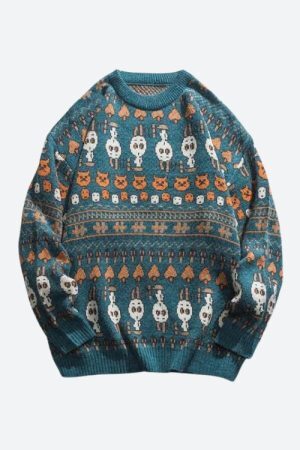 Style Core Aesthetics, New Style Trends - Vintage Animal Figures Knitted Sweater
