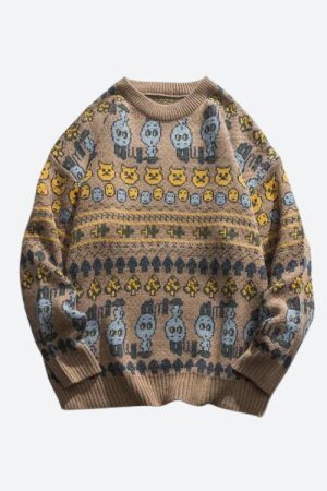 Style Core Aesthetics, New Style Trends - Vintage Animal Figures Knitted Sweater