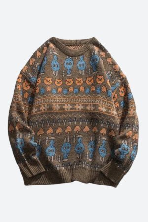 Style Core Aesthetics, New Style Trends - Vintage Animal Figures Knitted Sweater