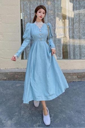 Style Core Aesthetics, New Style Trends - Vintage Balloon Sleeve Maxi Dress