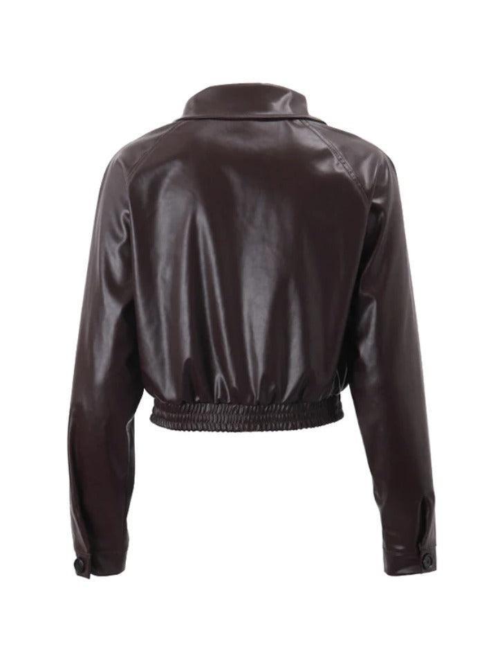 Style Core Aesthetics, New Style Trends - Vintage Brown Lapel Neck Zip Up Short Jacket