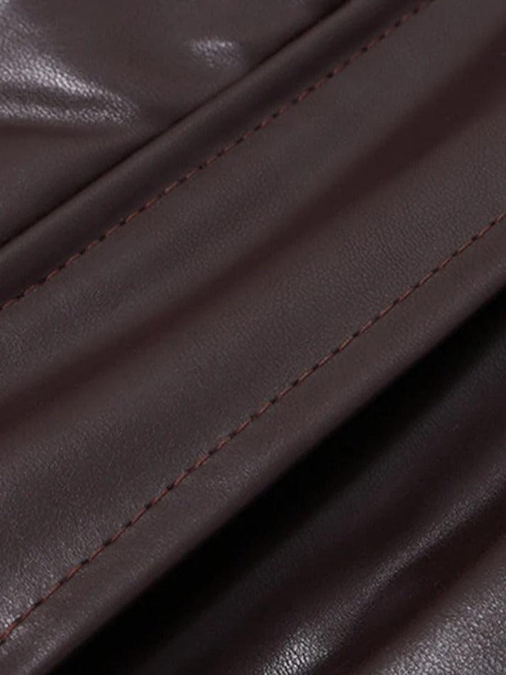 Style Core Aesthetics, New Style Trends - Vintage Brown Lapel Neck Zip Up Short Jacket