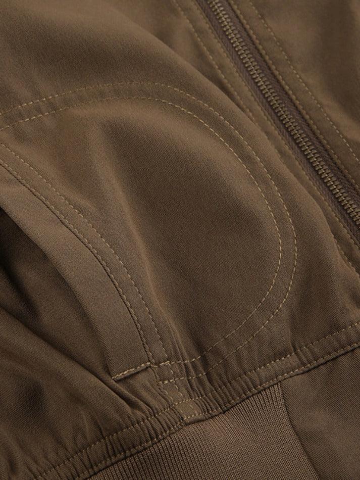 Style Core Aesthetics, New Style Trends - Vintage Brown Zip Up Slim Short Jacket