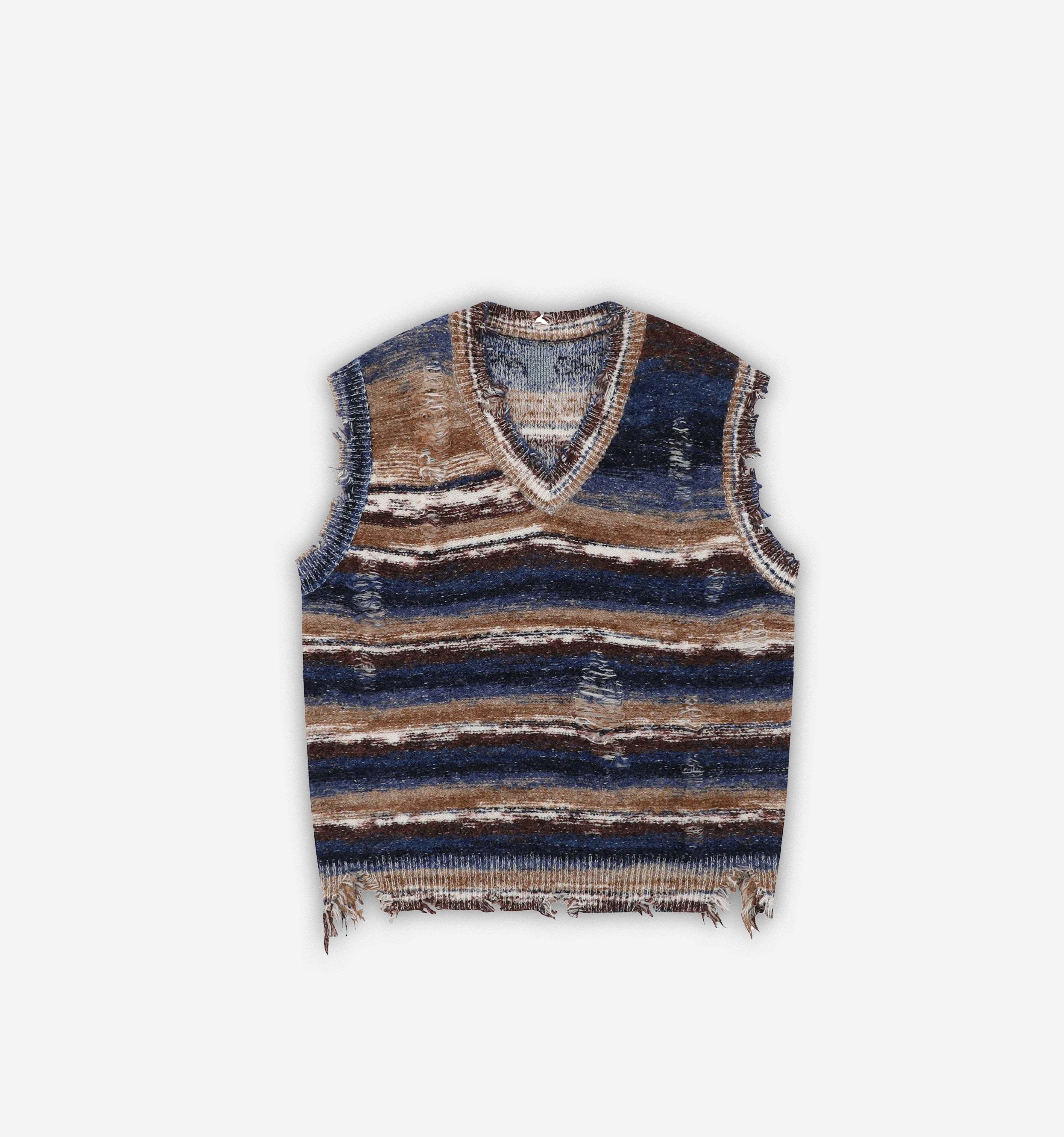 Style Core Aesthetics, New Style Trends - 'Vintage' Distressed Striped Knitted Vest