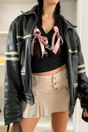 Style Core Aesthetics, New Style Trends - Vintage Grunge Biker Zip-Up Faux Leather Jacket