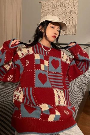 Style Core Aesthetics, New Style Trends - Vintage Heart Pattern Sweater