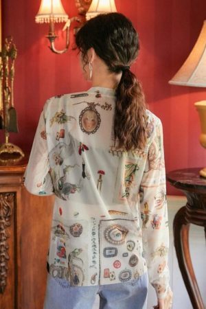 Style Core Aesthetics, New Style Trends - Vintage Symbols Sheer Top