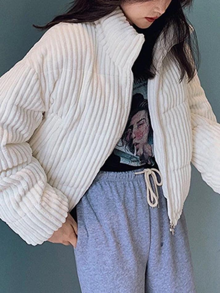 Style Core Aesthetics, New Style Trends - Vintage Zip Up Corduroy Padded Jacket