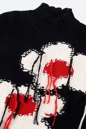 Style Core Aesthetics, New Style Trends - Weirdcore Flower Embroidered Knitted Sweater Vest