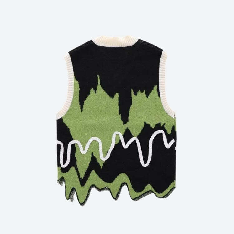 Style Core Aesthetics, New Style Trends - Weirdcore Wavy Striped Sweater Vest
