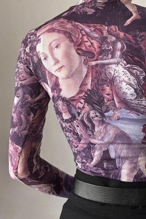 Style Core Aesthetics, New Style Trends - Y2K Angel Graphic Mesh Top