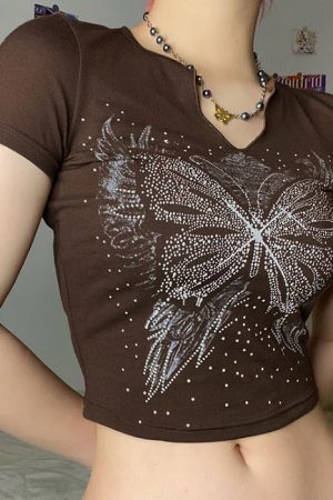 Style Core Aesthetics, New Style Trends - Y2K Butterfly Crop Top