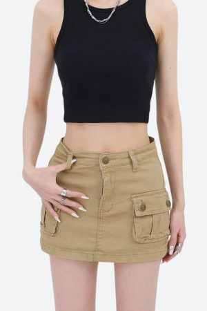 Style Core Aesthetics, New Style Trends - Y2K Cargo Denim Mini Skirt