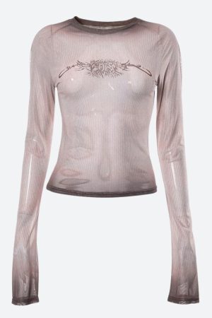 Style Core Aesthetics, New Style Trends - Y2K Cyberpunk Sigilism Sheer Top
