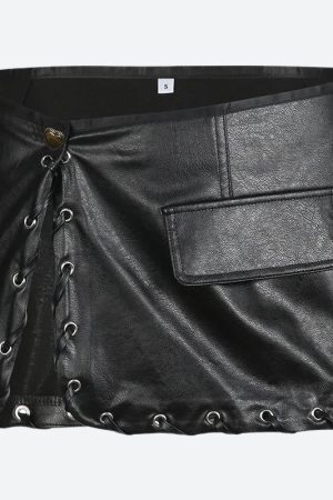 Style Core Aesthetics, New Style Trends - Y2K Grunge Faux Leather Mini Skirt