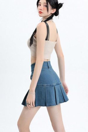 Style Core Aesthetics, New Style Trends - Y2K Pleated Jean Mini Skort