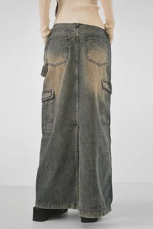 Style Core Aesthetics, New Style Trends - Y2K Side Strap Cargo Maxi Skirt
