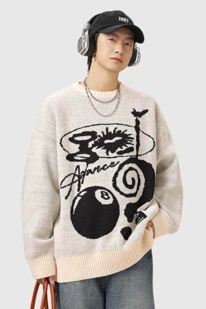 Style Core Aesthetics, New Style Trends Abstract Graphic Knit Sweater