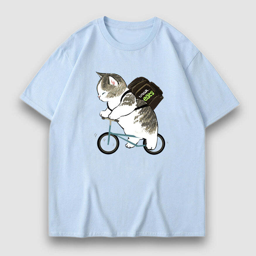 Style Core Aesthetics, New Style Trends Adorable Cat Cartoon Print Tee