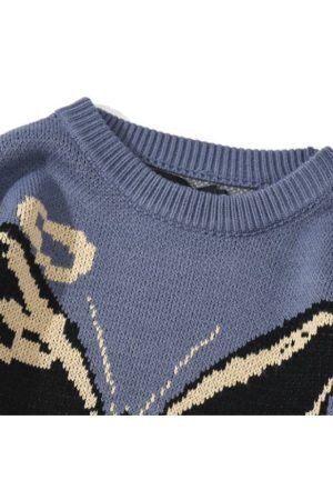 Style Core Aesthetics, New Style Trends Butterfly & Letters Graffiti Print Sweater