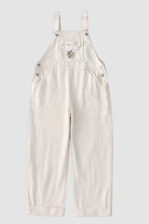 Style Core Aesthetics, New Style Trends Chic Floral Embroidery Bow Overalls
