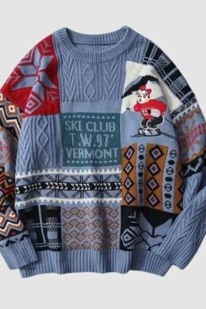 Style Core Aesthetics, New Style Trends Christmas Ski Bear Embroidered Sweater
