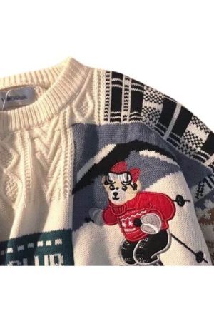 Style Core Aesthetics, New Style Trends Christmas Ski Bear Embroidered Sweater
