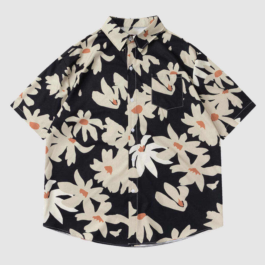Style Core Aesthetics, New Style Trends Chrysanthemums Print Summer Shirt