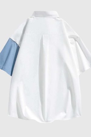 Style Core Aesthetics, New Style Trends Color Block Ice Silk Shirt